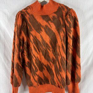 ELOGUII Intarsia Sweater size 18/20 orange brown Mock Neck